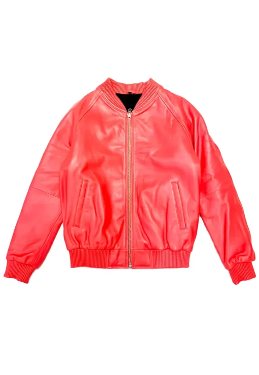 womens-faux-leather-red-bomber-jacket