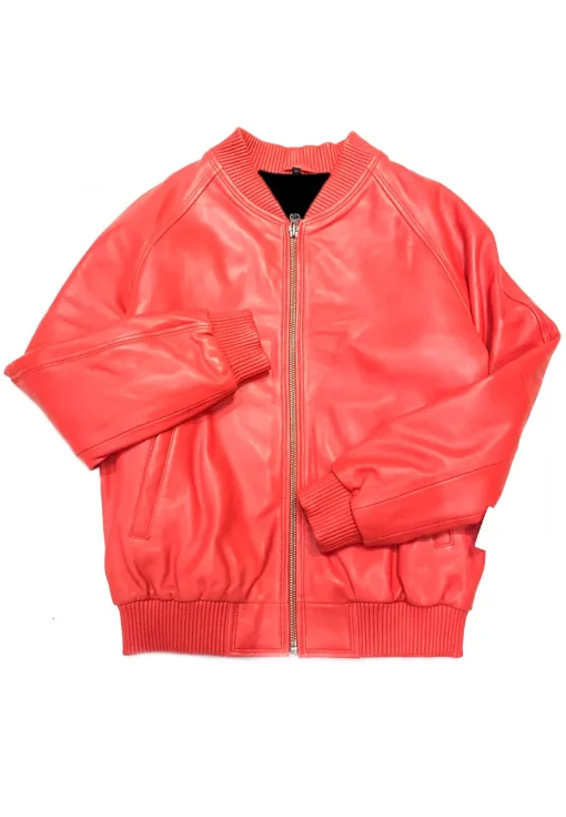 womens-faux-leather-red-bomber-jacket
