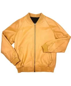 womens-faux-leather-tan-bomber-jacket