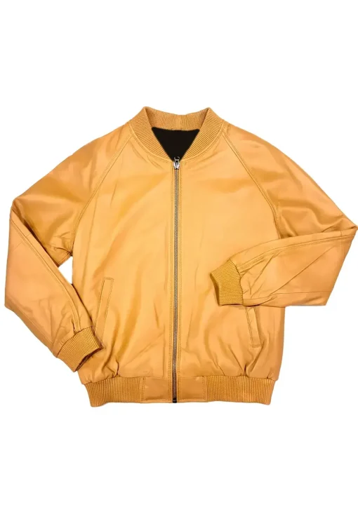 womens-faux-leather-tan-bomber-jacket