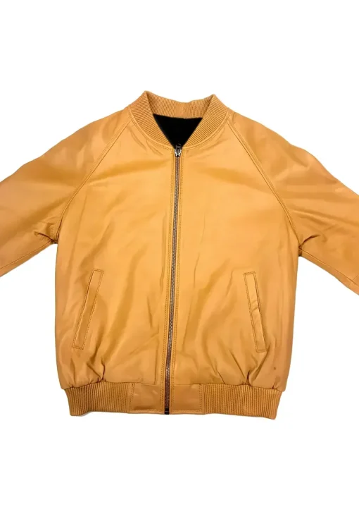 womens-faux-leather-tan-bomber-jacket