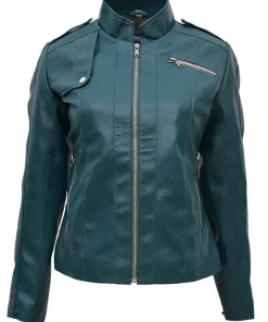 womens-forest-green-faux-leather-jacket