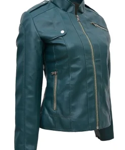 womens-forest-green-faux-leather-jacket