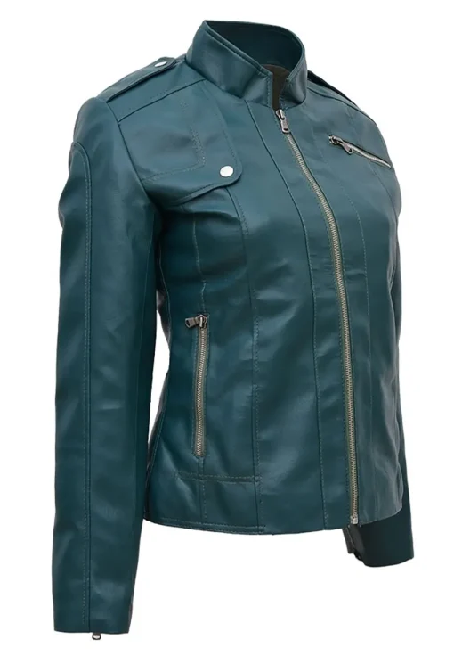 womens-forest-green-faux-leather-jacket