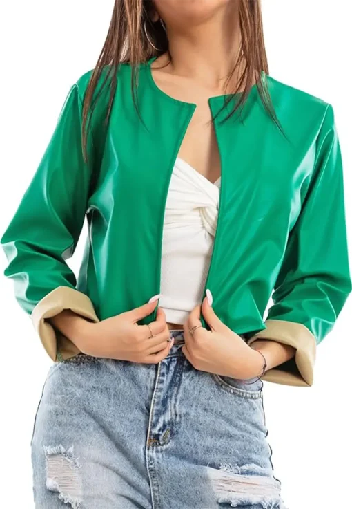 womens-green-faux-leather-open-front-cropped-jacket