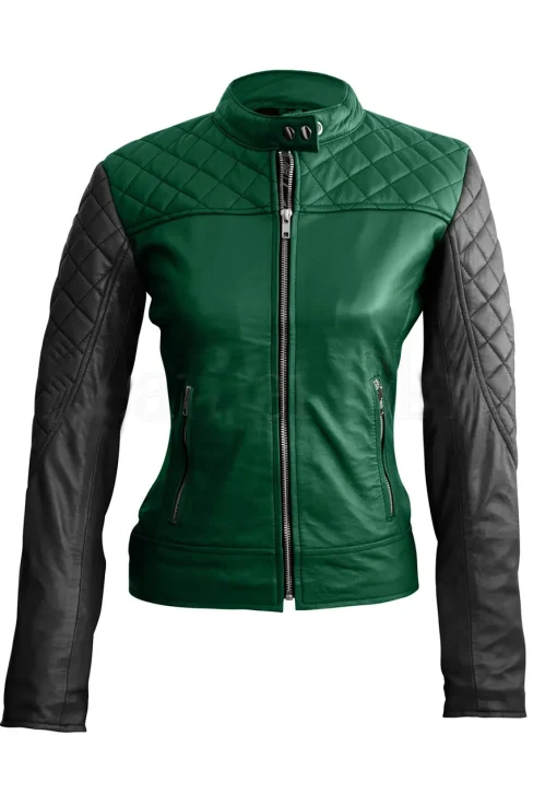 womens-green-quilted-faux-leather-jacket-with-black-sleeves