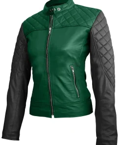 womens-green-quilted-faux-leather-jacket-with-black-sleeves