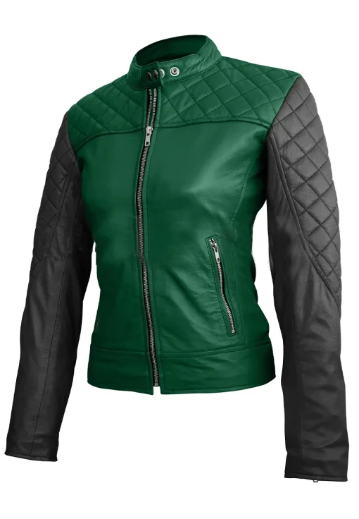 womens-green-quilted-faux-leather-jacket-with-black-sleeves