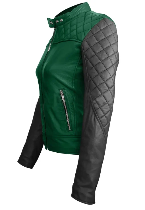 womens-green-quilted-faux-leather-jacket-with-black-sleeves