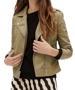 womens-khaki-faux-leather-biker-jacket