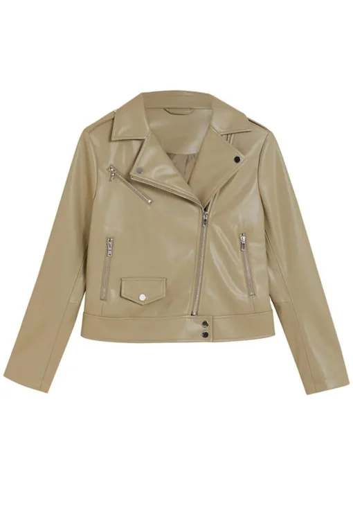 womens-khaki-faux-leather-biker-jacket