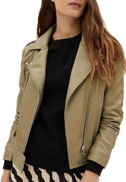 womens-khaki-faux-leather-biker-jacket
