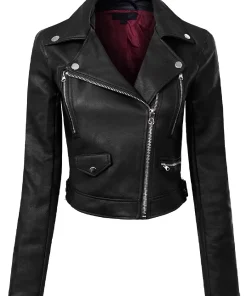 womens-long-sleeve-black-faux-leather-moto-biker-jacket