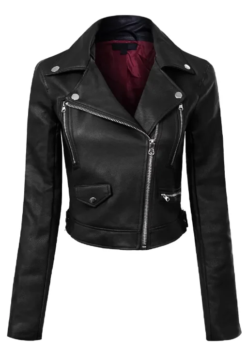 womens-long-sleeve-black-faux-leather-moto-biker-jacket