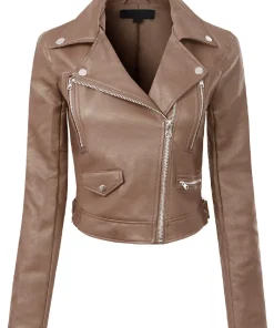 womens-long-sleeve-brown-faux-leather-moto-biker-jacket