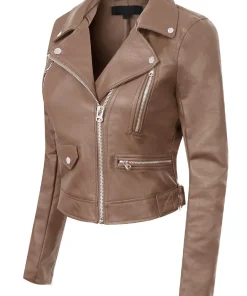womens-long-sleeve-brown-faux-leather-moto-biker-jacket