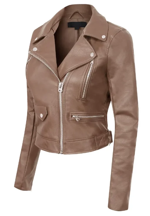 womens-long-sleeve-brown-faux-leather-moto-biker-jacket