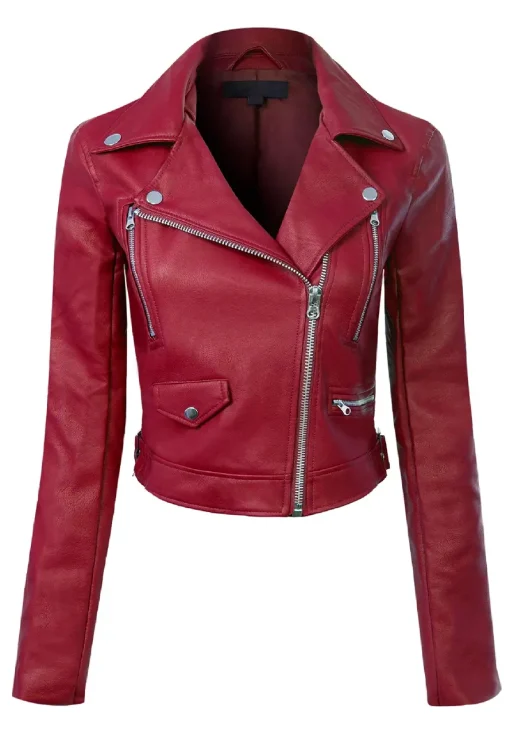womens-long-sleeve-burgundy-faux-leather-moto-biker-jacket