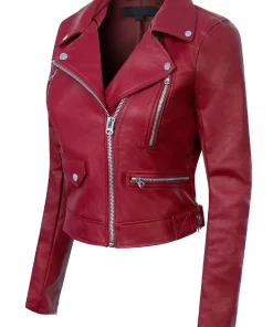 womens-long-sleeve-burgundy-faux-leather-moto-biker-jacket