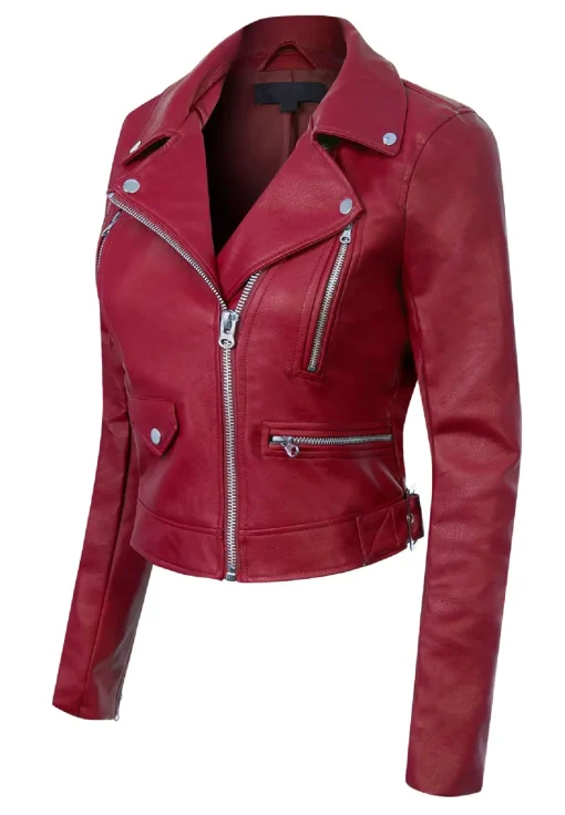 womens-long-sleeve-burgundy-faux-leather-moto-biker-jacket