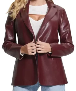 womens-maroon-faux-leather-blazer