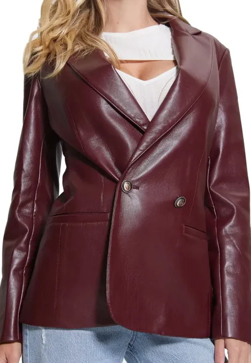 womens-maroon-faux-leather-blazer
