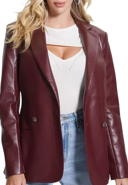 womens-maroon-faux-leather-blazer