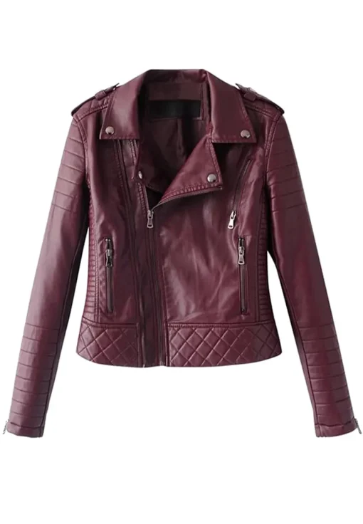 womens-maroon-faux-leather-motorcycle-jacket