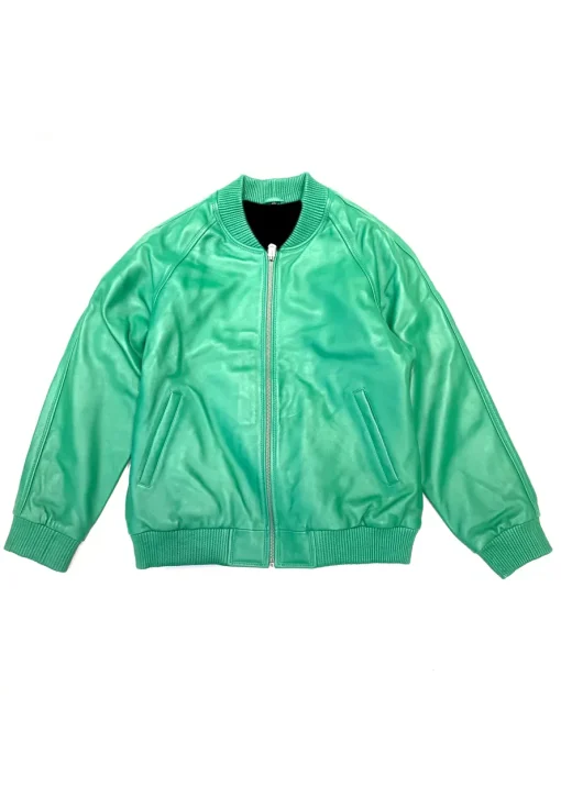 womens-mint-green-faux-leather-bomber-jacket