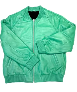 womens-mint-green-faux-leather-bomber-jacket