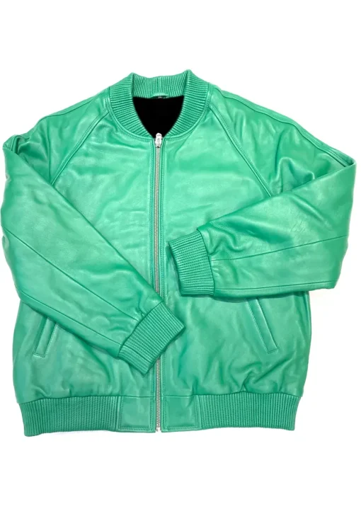 womens-mint-green-faux-leather-bomber-jacket