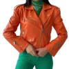 womens-orange-faux-leather-biker-jacket
