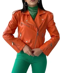 womens-orange-faux-leather-biker-jacket