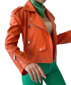 womens-orange-faux-leather-biker-jacket