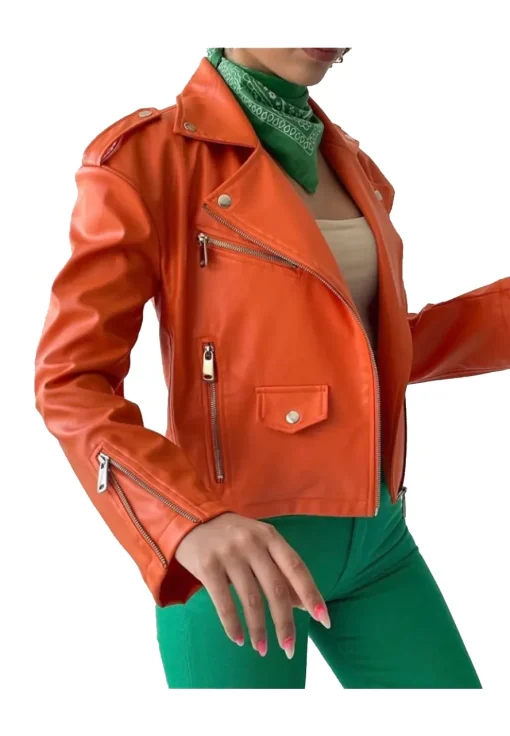 womens-orange-faux-leather-biker-jacket