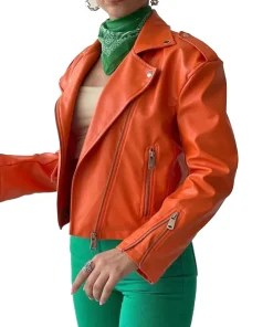 womens-orange-faux-leather-biker-jacket