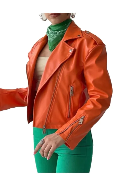 womens-orange-faux-leather-biker-jacket