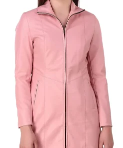 womens-pink-faux-leather-long-jacket