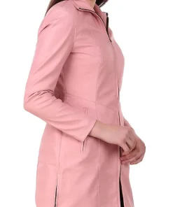 womens-pink-faux-leather-long-jacket