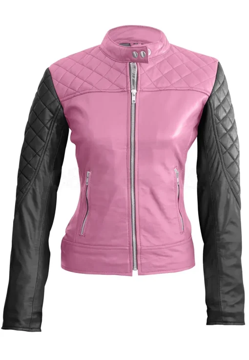 womens-pink-quilted-faux-leather-jacket-with-black-sleeves