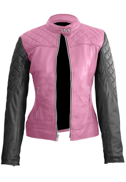 womens-pink-quilted-faux-leather-jacket-with-black-sleeves
