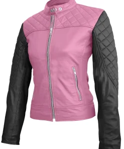 womens-pink-quilted-faux-leather-jacket-with-black-sleeves