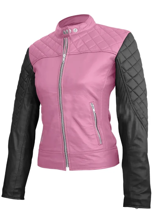 womens-pink-quilted-faux-leather-jacket-with-black-sleeves