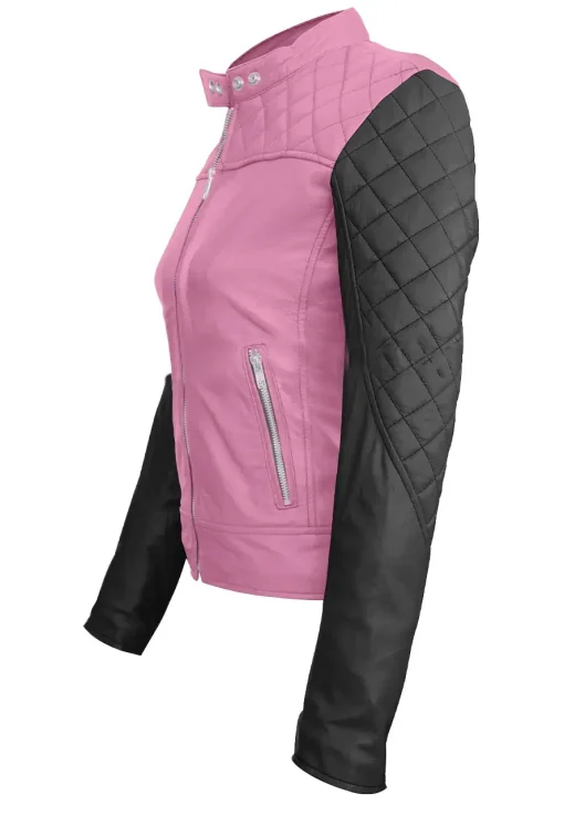 womens-pink-quilted-faux-leather-jacket-with-black-sleeves