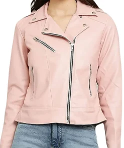 womens-pink-solid-lightweight-faux-leather-jacket