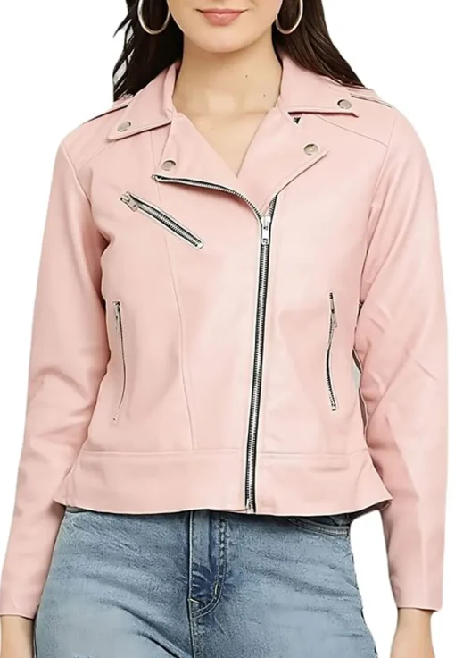 womens-pink-solid-lightweight-faux-leather-jacket