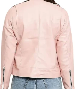 womens-pink-solid-lightweight-faux-leather-jacket