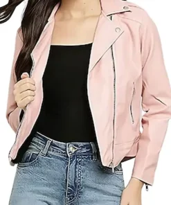 womens-pink-solid-lightweight-faux-leather-jacket