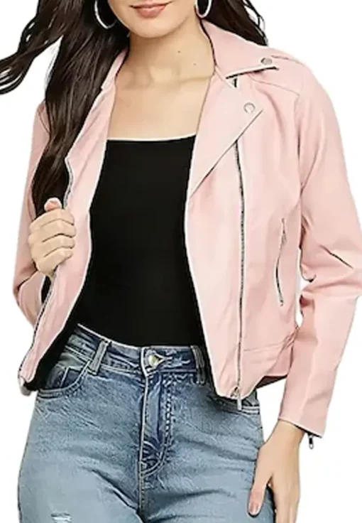 womens-pink-solid-lightweight-faux-leather-jacket