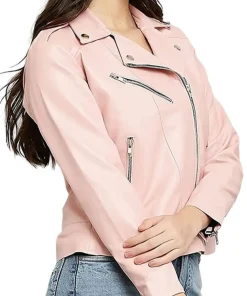 womens-pink-solid-lightweight-faux-leather-jacket